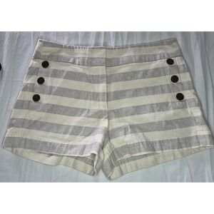 LOFT Women's Size 6 Striped Nautical Button Accent High Rise Shorts Beige Gray